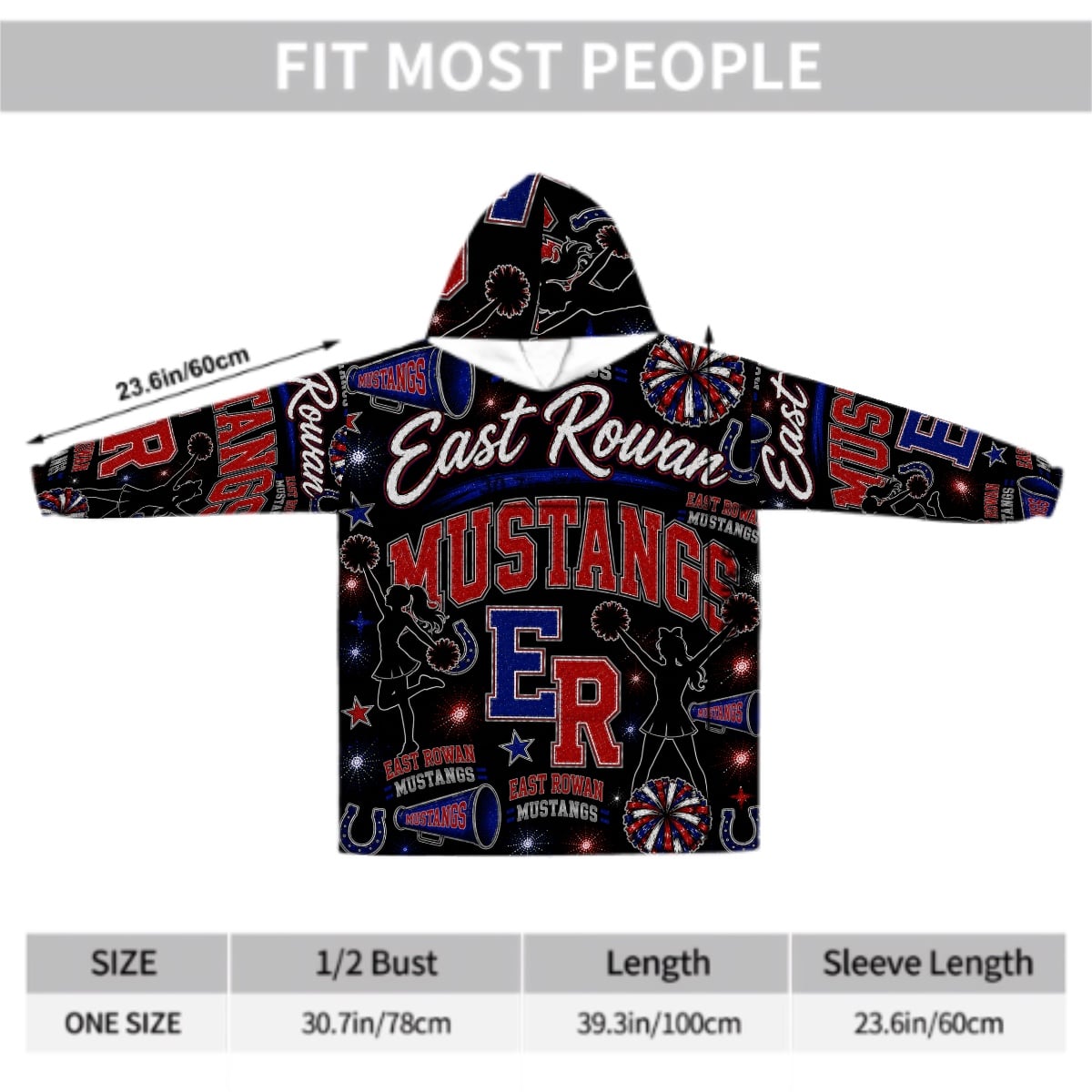 Cheer Inspired - East Rowan Mustangs - Adult Blanket Hoodie