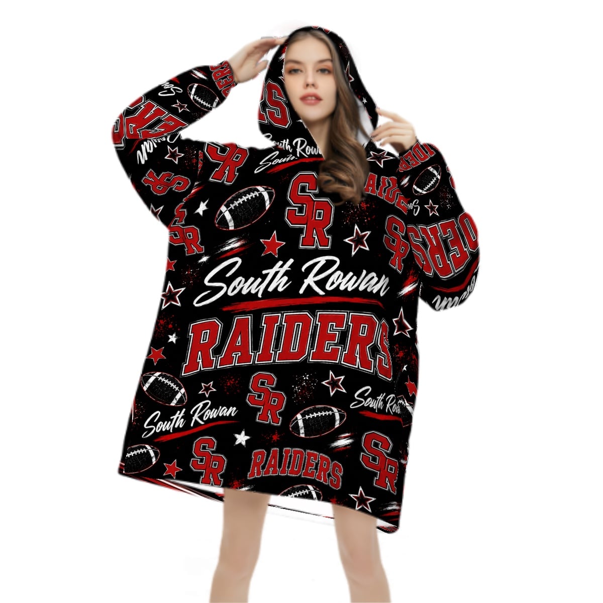 Football Inspired - South Rowan Raiders - Adult Blanket Hoodie