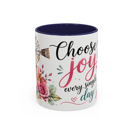 Choose Joy Floral Coffee Mug – Inspirational Pink Rose Accent Mug (11/15oz)