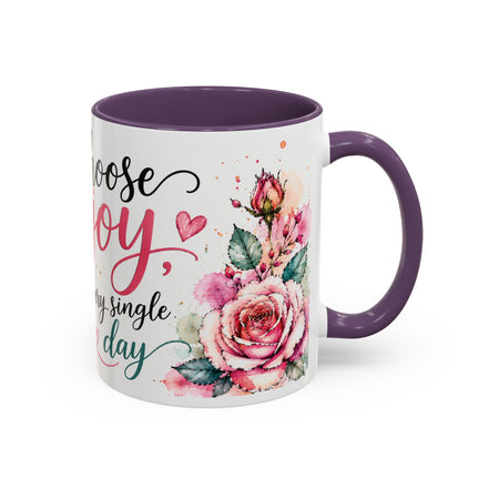 Choose Joy Floral Coffee Mug – Inspirational Pink Rose Accent Mug (11/15oz)