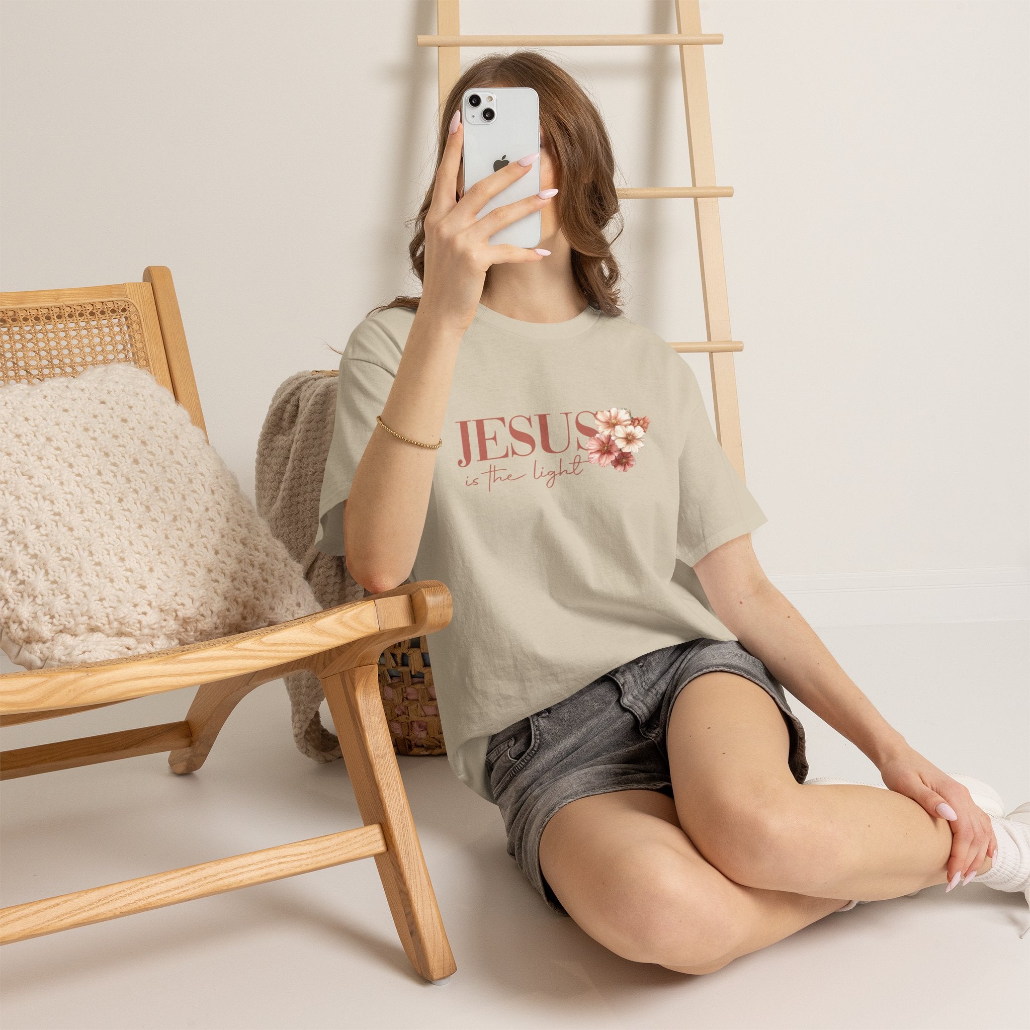 Jesus Is the Light T-Shirt — Floral Cross Christian Tee