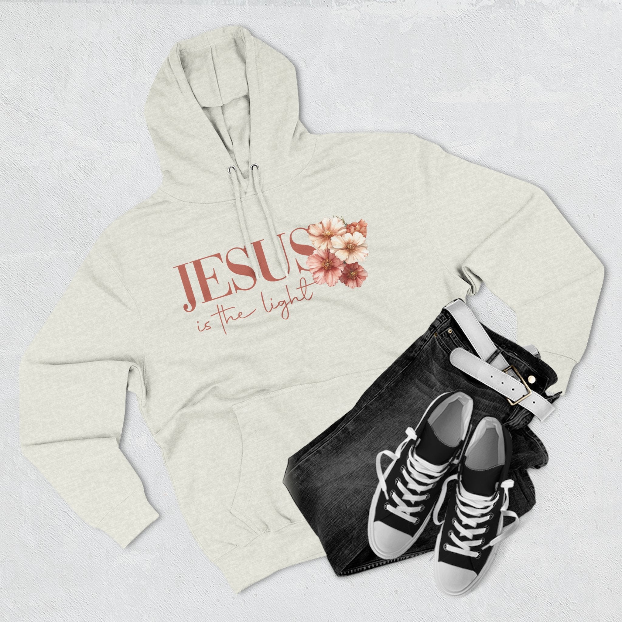 Jesus Is the Light Floral Cross Hoodie — Christian Faith Graphic Hoodie