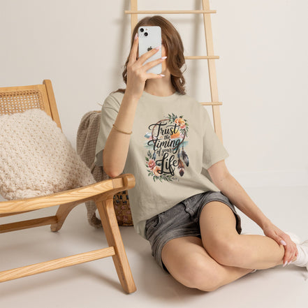Women's Inspirational Tee — "Trust the Timing of Your Life" Floral Graphic