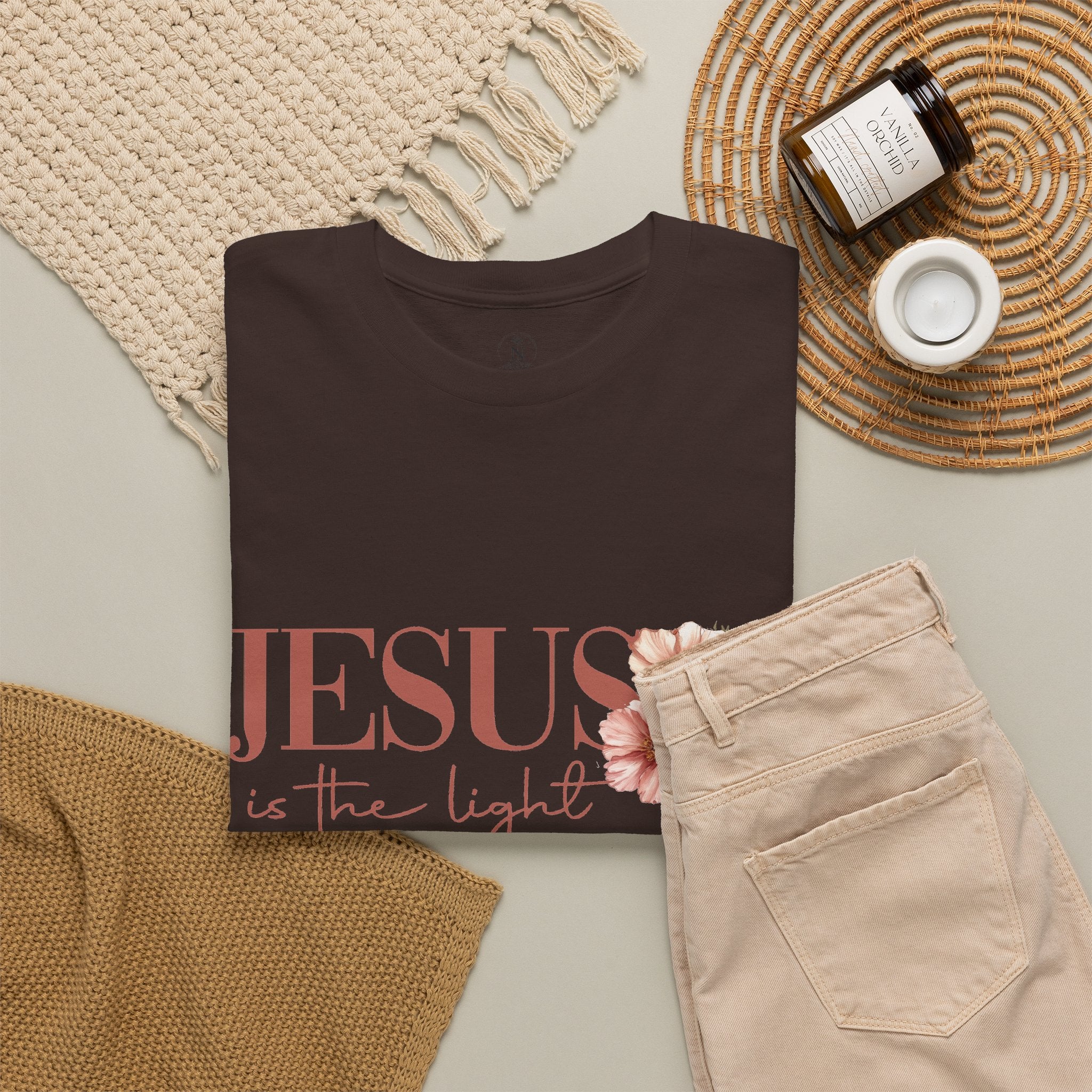 Jesus Is the Light T-Shirt — Floral Cross Christian Tee