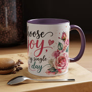 Choose Joy Floral Coffee Mug – Inspirational Pink Rose Accent Mug (11/15oz)