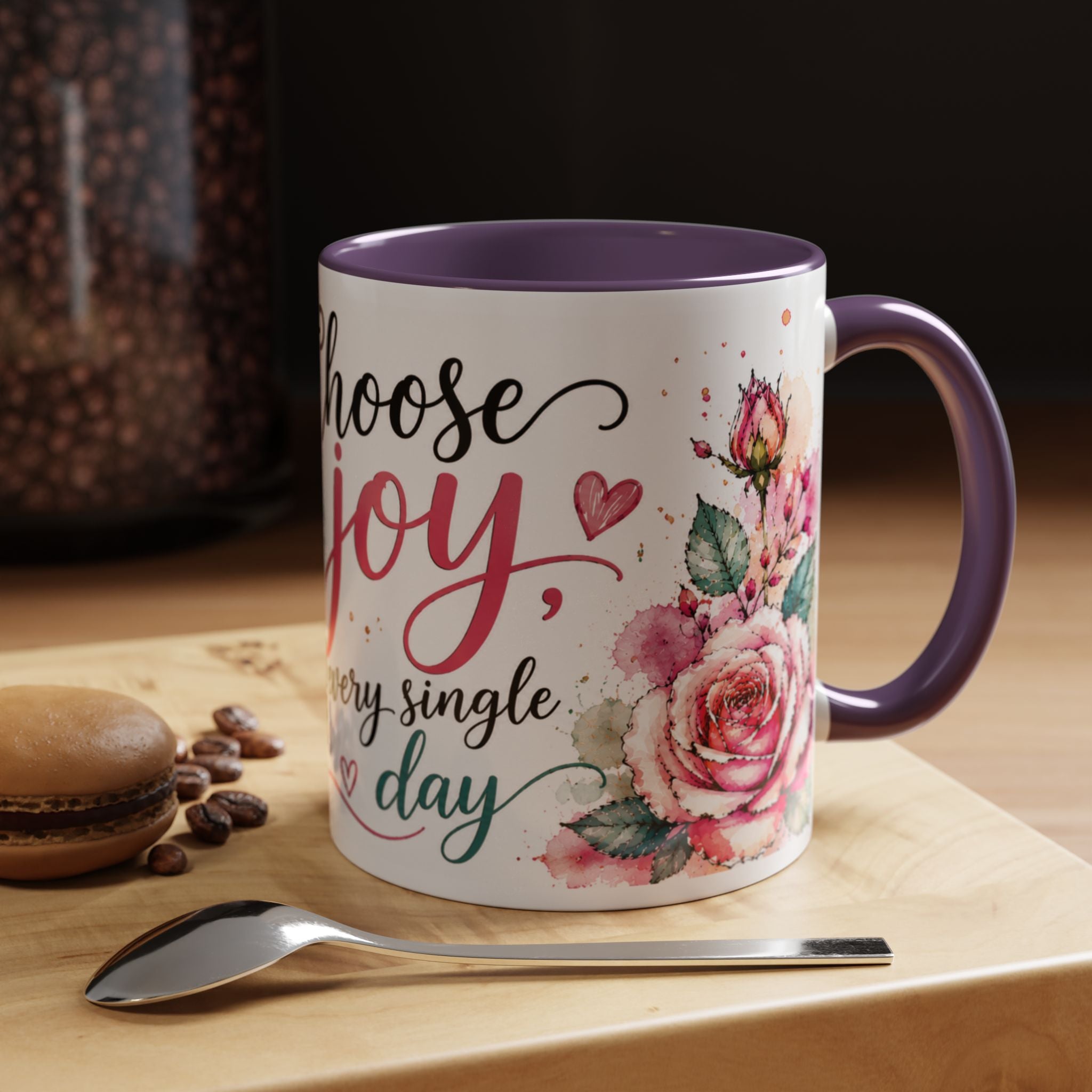 Choose Joy Floral Coffee Mug – Inspirational Pink Rose Accent Mug (11/15oz)