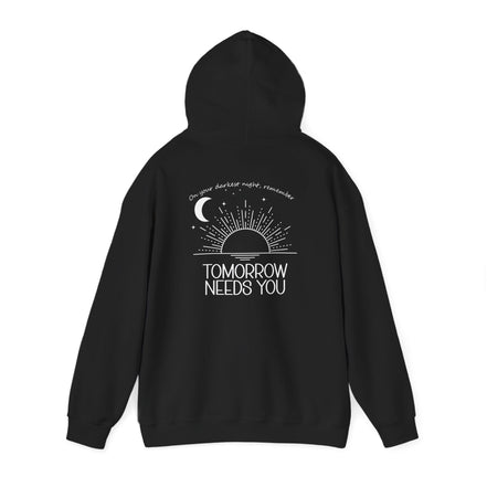 Hoodie - "Tomorrow Needs You" Sunrise Graphic Hoodie with Heart Motif