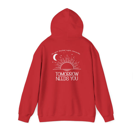 Hoodie - "Tomorrow Needs You" Sunrise Graphic Hoodie with Heart Motif