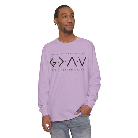 God Is Greater Than Long Sleeve T-Shirt — "God Is Greater Than The Highs And Lows" Christian Tee