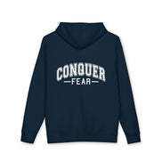 Unisex Hoodie — Conquer Fear Graphic Hooded Sweatshirt (Motivational Pullover)