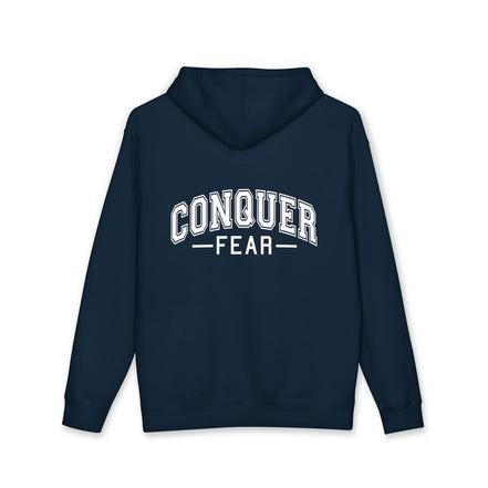 Unisex Hoodie — Conquer Fear Graphic Hooded Sweatshirt (Motivational Pullover)