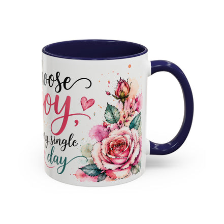 Choose Joy Floral Coffee Mug – Inspirational Pink Rose Accent Mug (11/15oz)