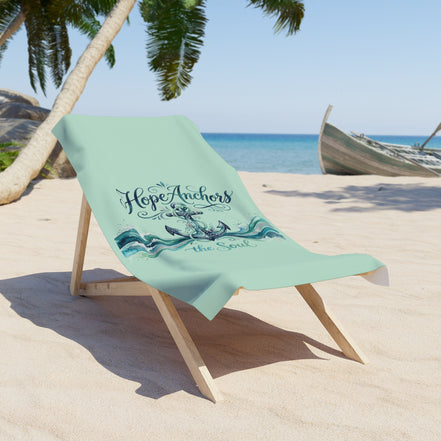 Beach Towel - "Hope Anchors the Soul" Nautical Anchor Waves Design