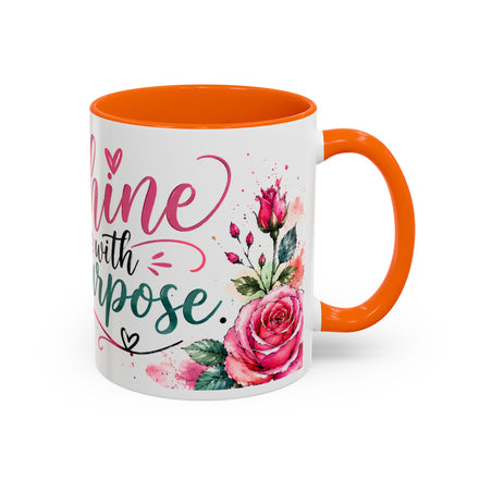 Shine With Purpose Floral Accent Coffee Mug — Inspirational 11oz Ceramic