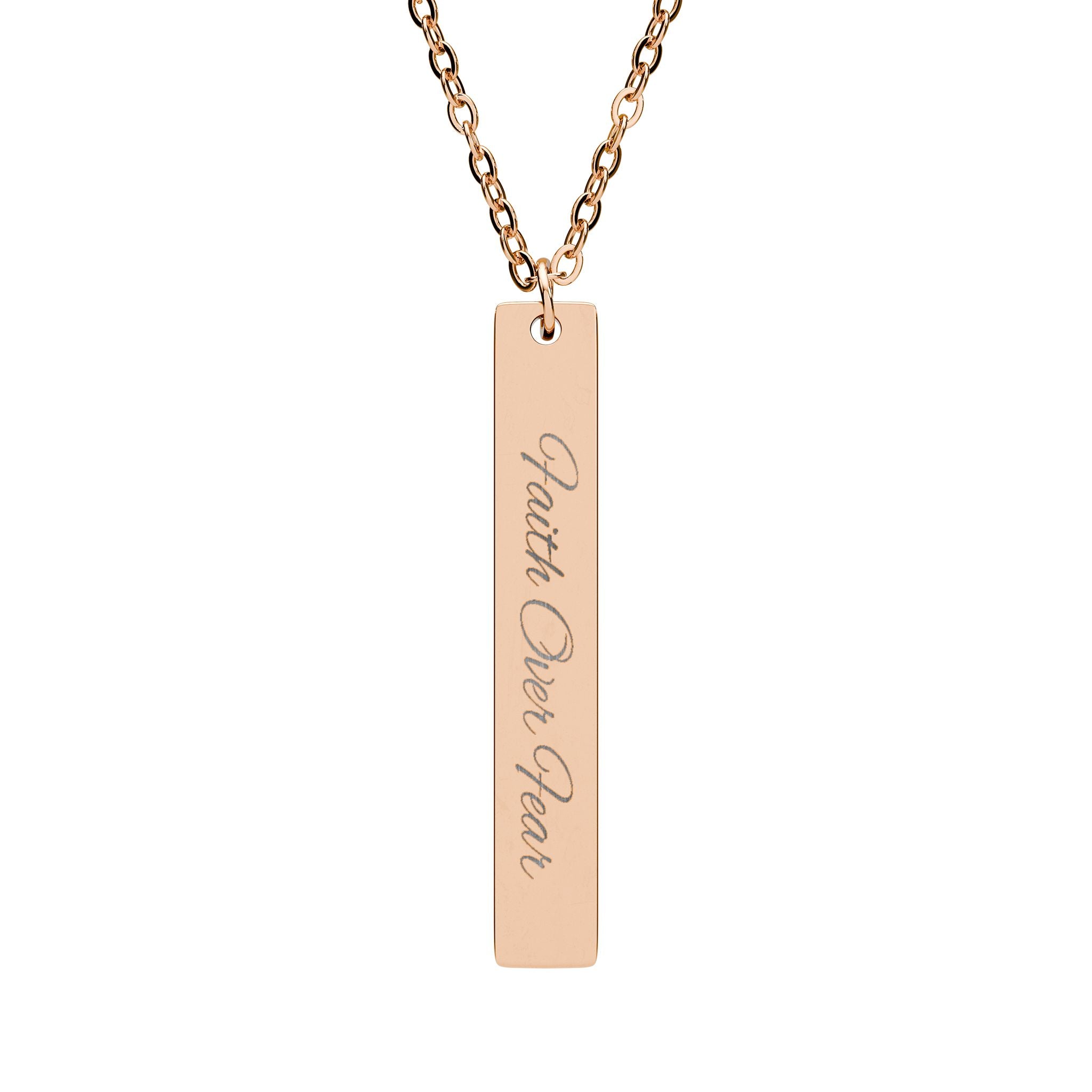 Engraved Vertical Bar Necklace — Faith Over Fear Message Pendant