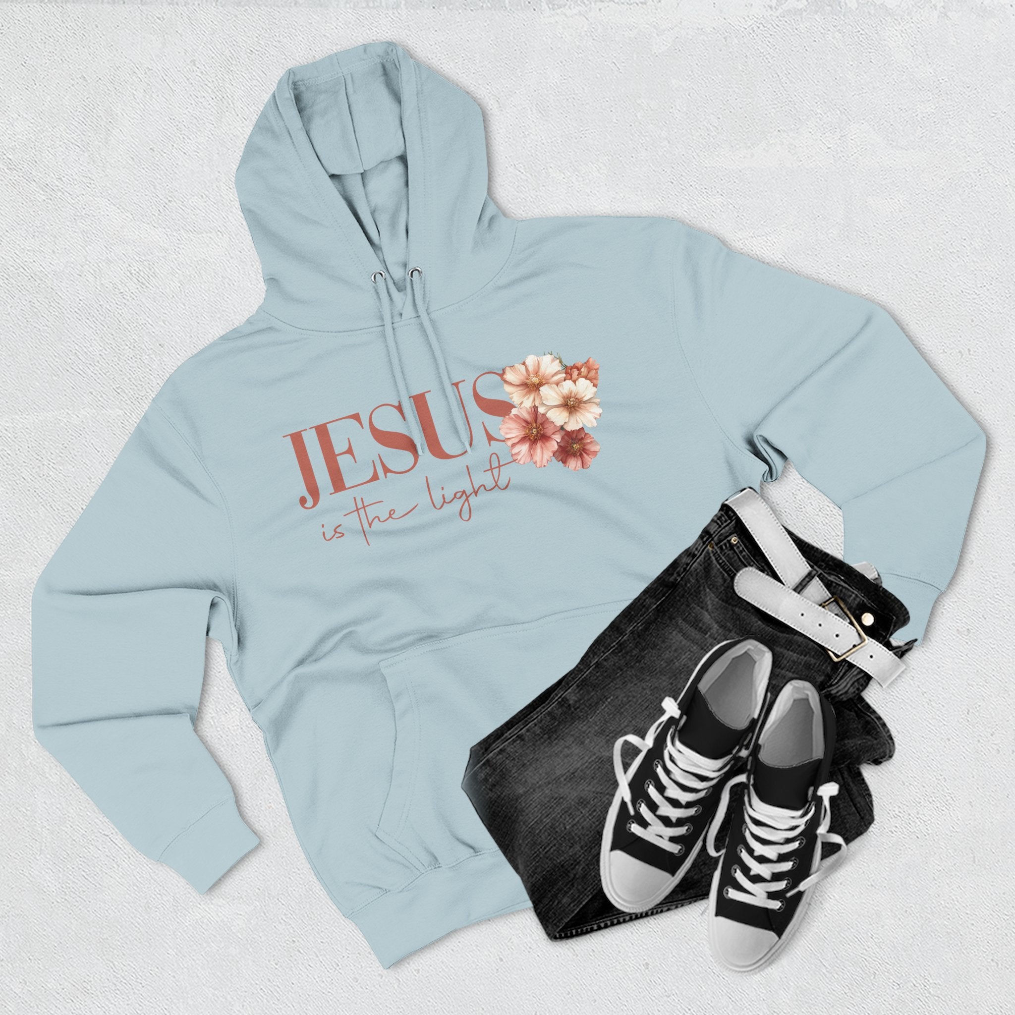 Jesus Is the Light Floral Cross Hoodie — Christian Faith Graphic Hoodie