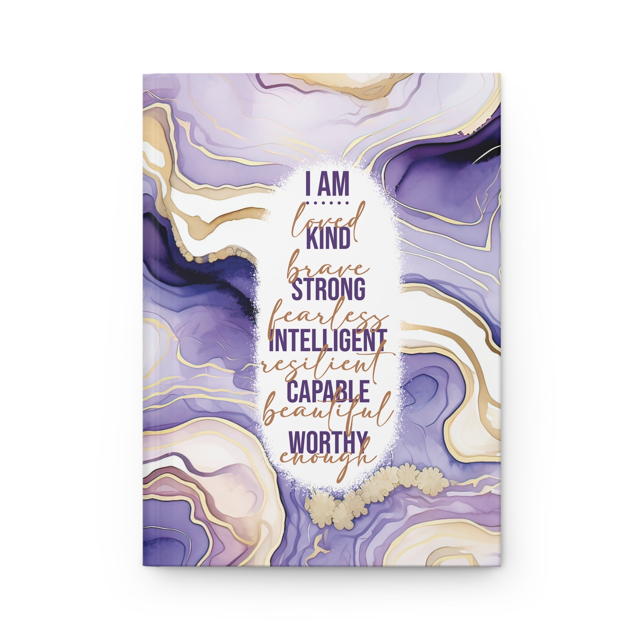Affirmation Hardcover Journal — I Am Kind, Brave, Strong (Purple Marble)