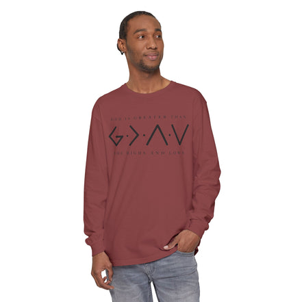 God Is Greater Than Long Sleeve T-Shirt — "God Is Greater Than The Highs And Lows" Christian Tee