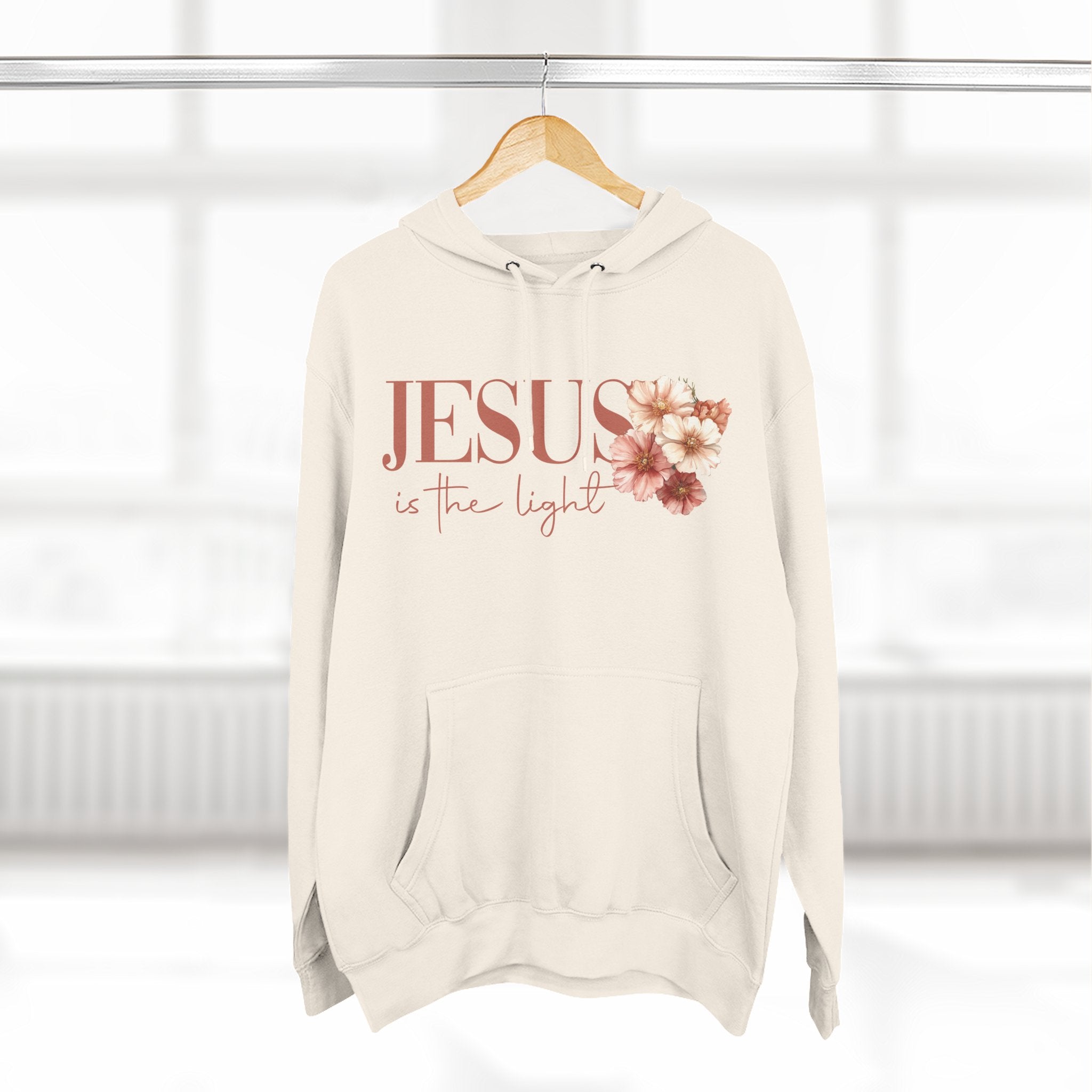 Jesus Is the Light Floral Cross Hoodie — Christian Faith Graphic Hoodie