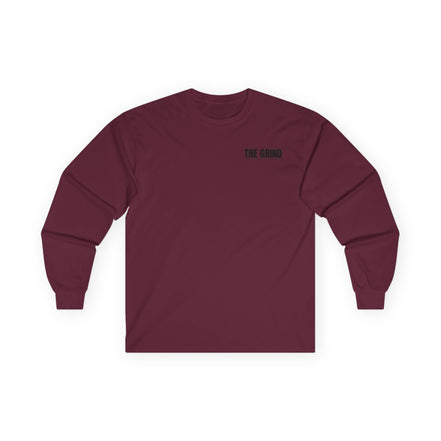Men's "The Grind" Long Sleeve Tee — Motivational "The Grind" Back Print