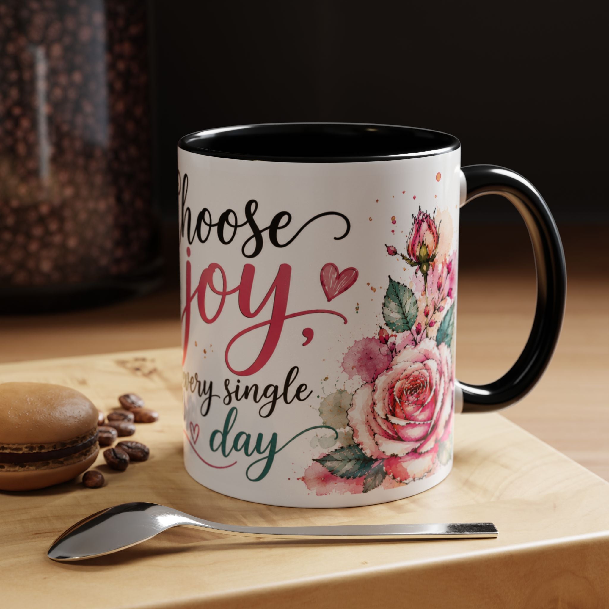 Choose Joy Floral Coffee Mug – Inspirational Pink Rose Accent Mug (11/15oz)