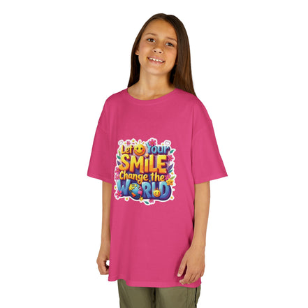 Girl's Back to School Kids Tee — "Let Your Smile Change the World" Colorful Inspirational Graphic