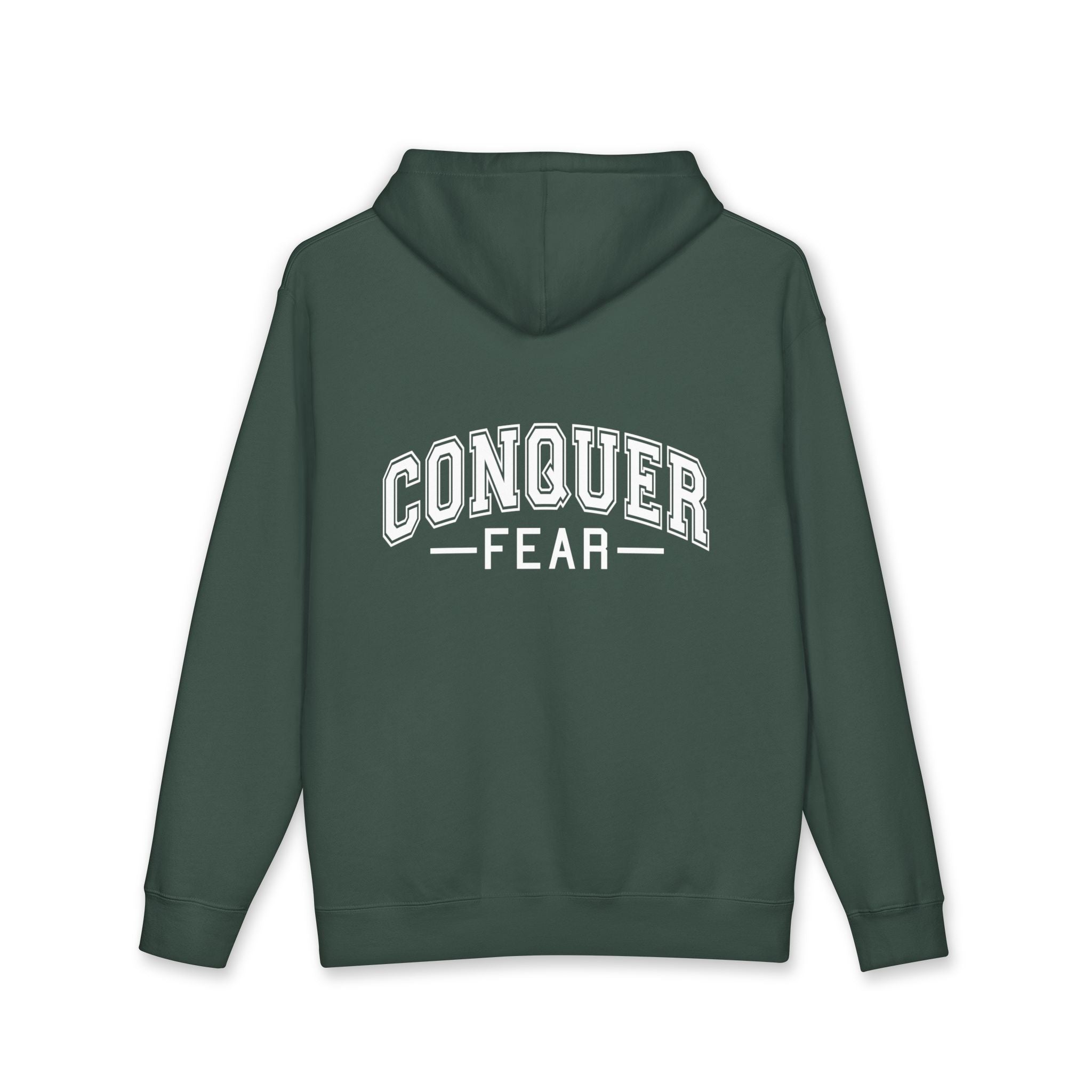 Unisex Hoodie — Conquer Fear Graphic Hooded Sweatshirt (Motivational Pullover)