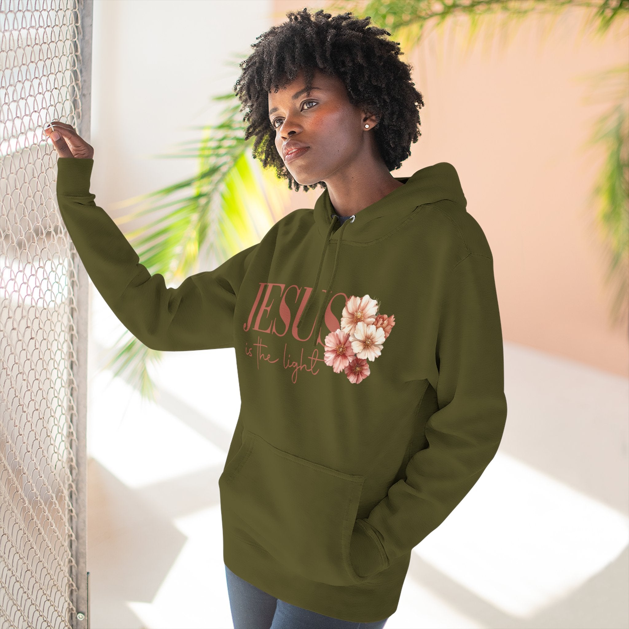 Jesus Is the Light Floral Cross Hoodie — Christian Faith Graphic Hoodie