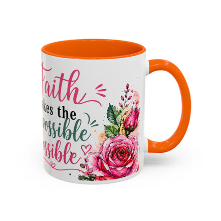"Faith Makes the Impossible Possible" Coffee Mug — Floral Cross Inspirational Christian 110z