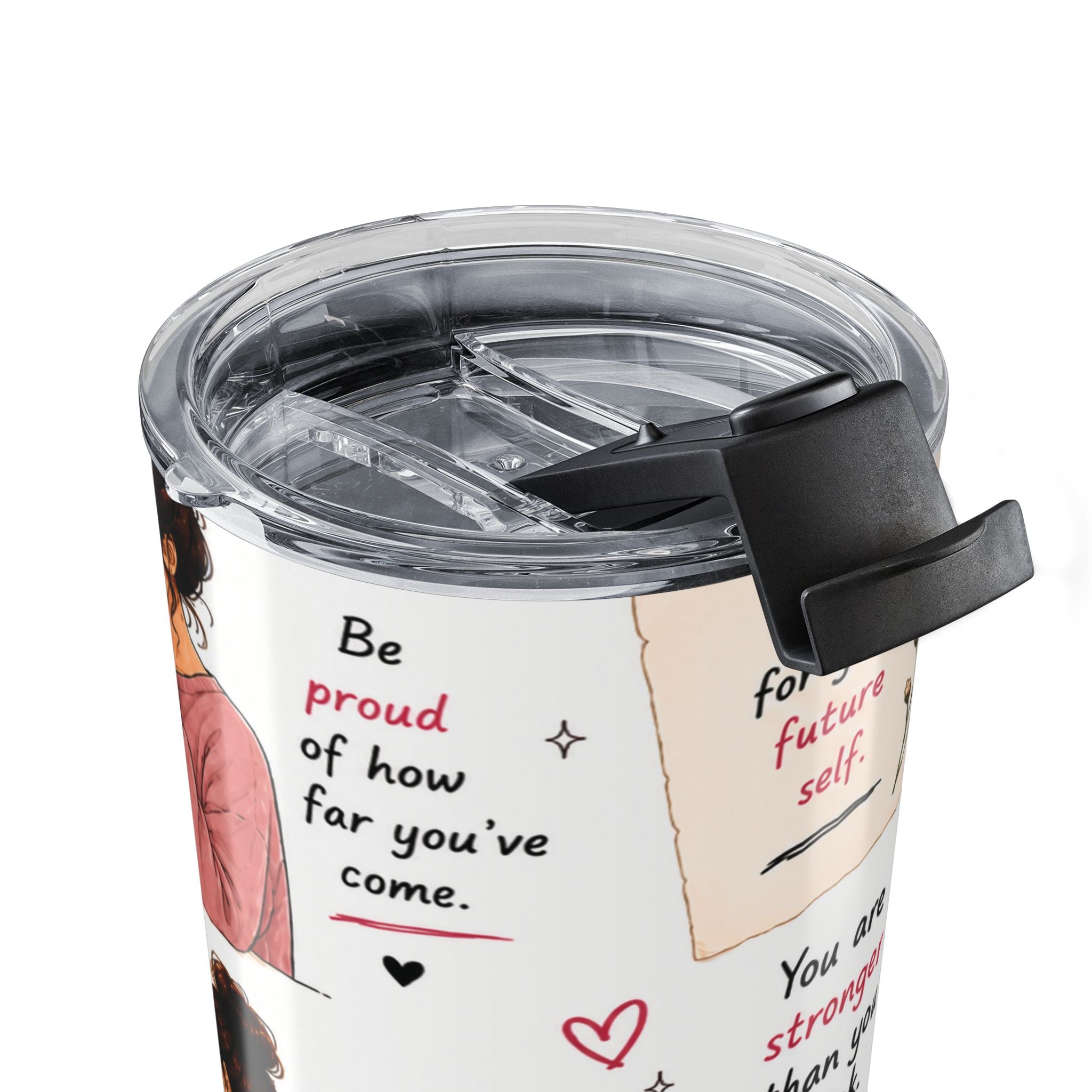 Motivational 20oz Tumbler — Inspirational Self-Care Quotes & Cozy Illustration