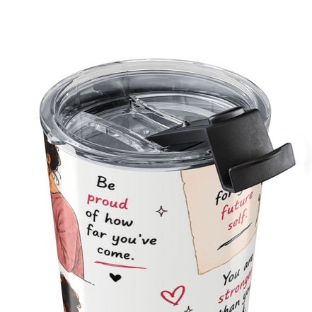Motivational 20oz Tumbler — Inspirational Self-Care Quotes & Cozy Illustration
