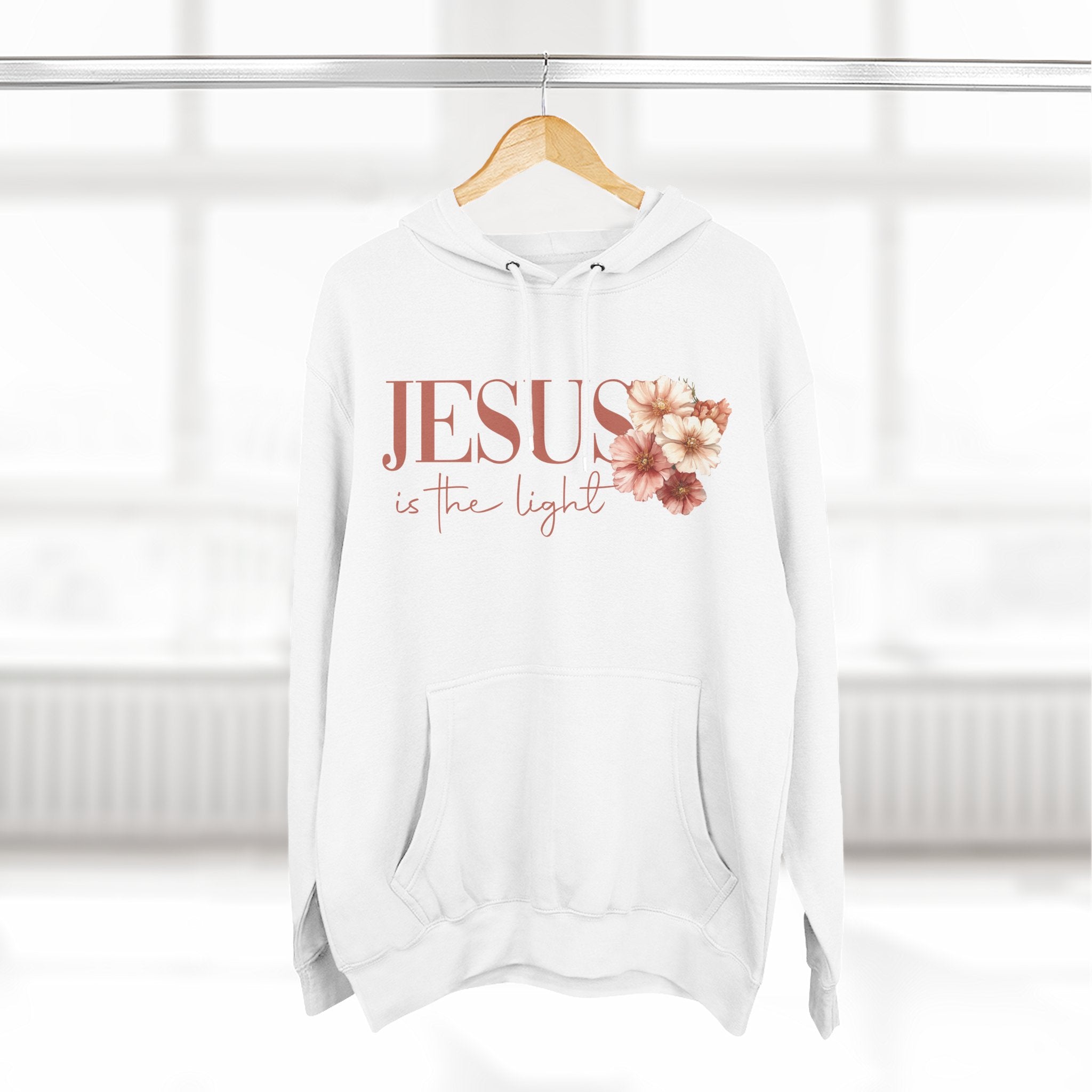 Jesus Is the Light Floral Cross Hoodie — Christian Faith Graphic Hoodie