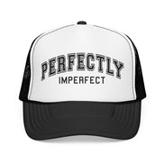 Women's Perfectly Imperfect Foam Trucker Hat — Casual Mesh Cap with Positive Message