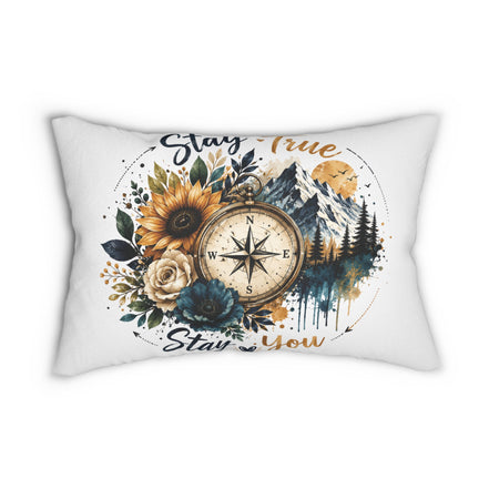 Compass & Wildflowers Lumbar Pillow — “Stay True, Stay You” Rustic Adventure Décor