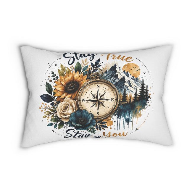 Compass & Wildflowers Lumbar Pillow — “Stay True, Stay You” Rustic Adventure Décor
