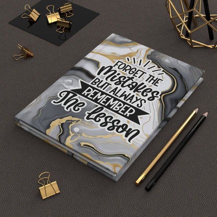 Hardcover Journal — "Forget the Mistakes, Remember the Lesson" Marble Motivational Notebook