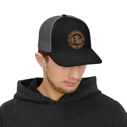 Men's Trucker Cap — Rustic Compass Adventure Logo
