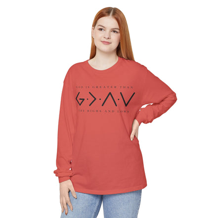 God Is Greater Than Long Sleeve T-Shirt — "God Is Greater Than The Highs And Lows" Christian Tee