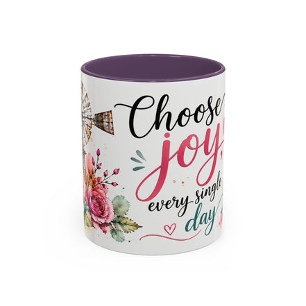 Choose Joy Floral Coffee Mug – Inspirational Pink Rose Accent Mug (11/15oz)
