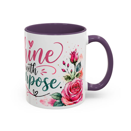 Shine With Purpose Floral Accent Coffee Mug — Inspirational 11oz Ceramic