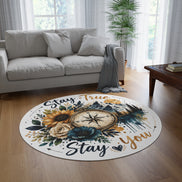Round Rug — 'Stay True Stay You' Compass Floral Mountain Boho Accent Rug