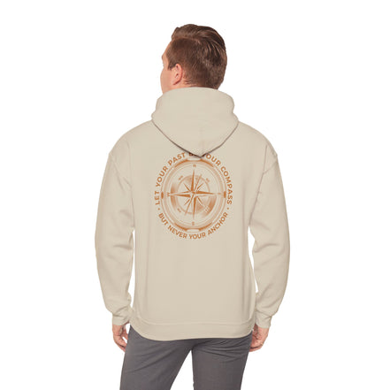 Men's Compass Rose Hoodie — "Let Your Past Be Your Compass, Not Your Anchor" Inspirational Graphic Hoodie