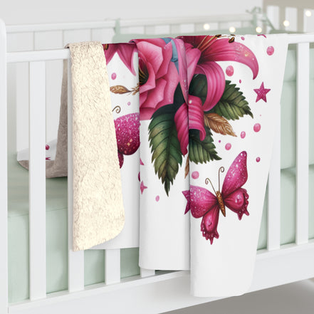 You Are Enough Sherpa Blanket — Pink Floral Inspirational Throw