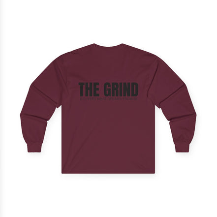 Men's "The Grind" Long Sleeve Tee — Motivational "The Grind" Back Print