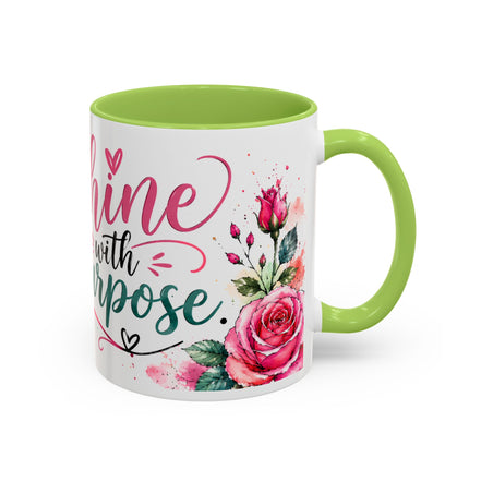 Shine With Purpose Floral Accent Coffee Mug — Inspirational 11oz Ceramic