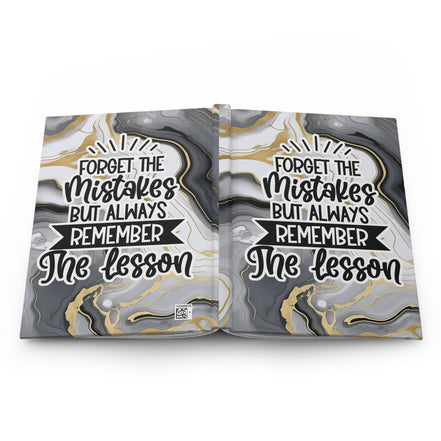Hardcover Journal — "Forget the Mistakes, Remember the Lesson" Marble Motivational Notebook