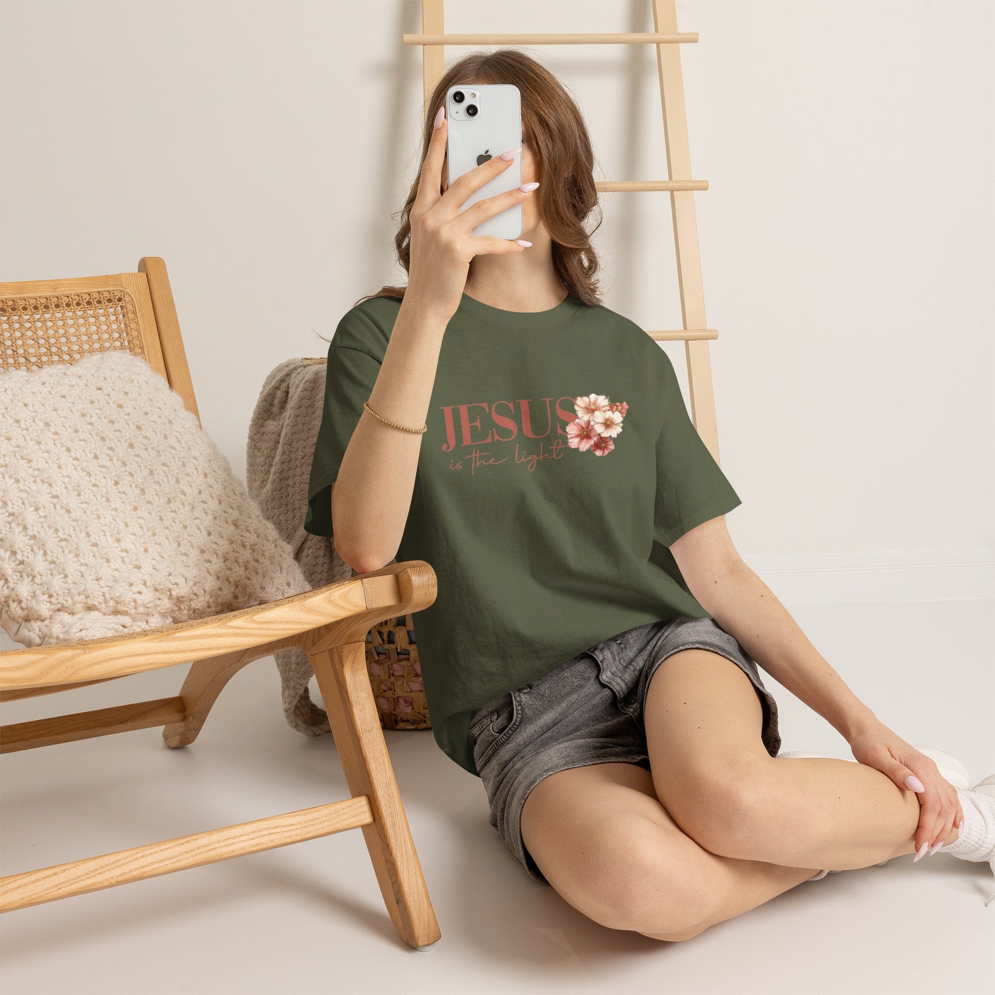Jesus Is the Light T-Shirt — Floral Cross Christian Tee