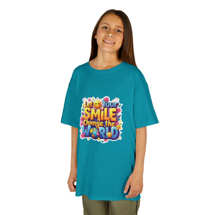 Girl's Back to School Kids Tee — "Let Your Smile Change the World" Colorful Inspirational Graphic