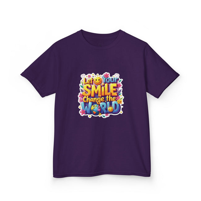 Girl's Back to School Kids Tee — "Let Your Smile Change the World" Colorful Inspirational Graphic