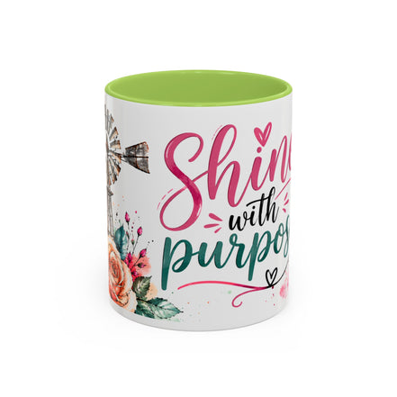 Shine With Purpose Floral Accent Coffee Mug — Inspirational 11oz Ceramic